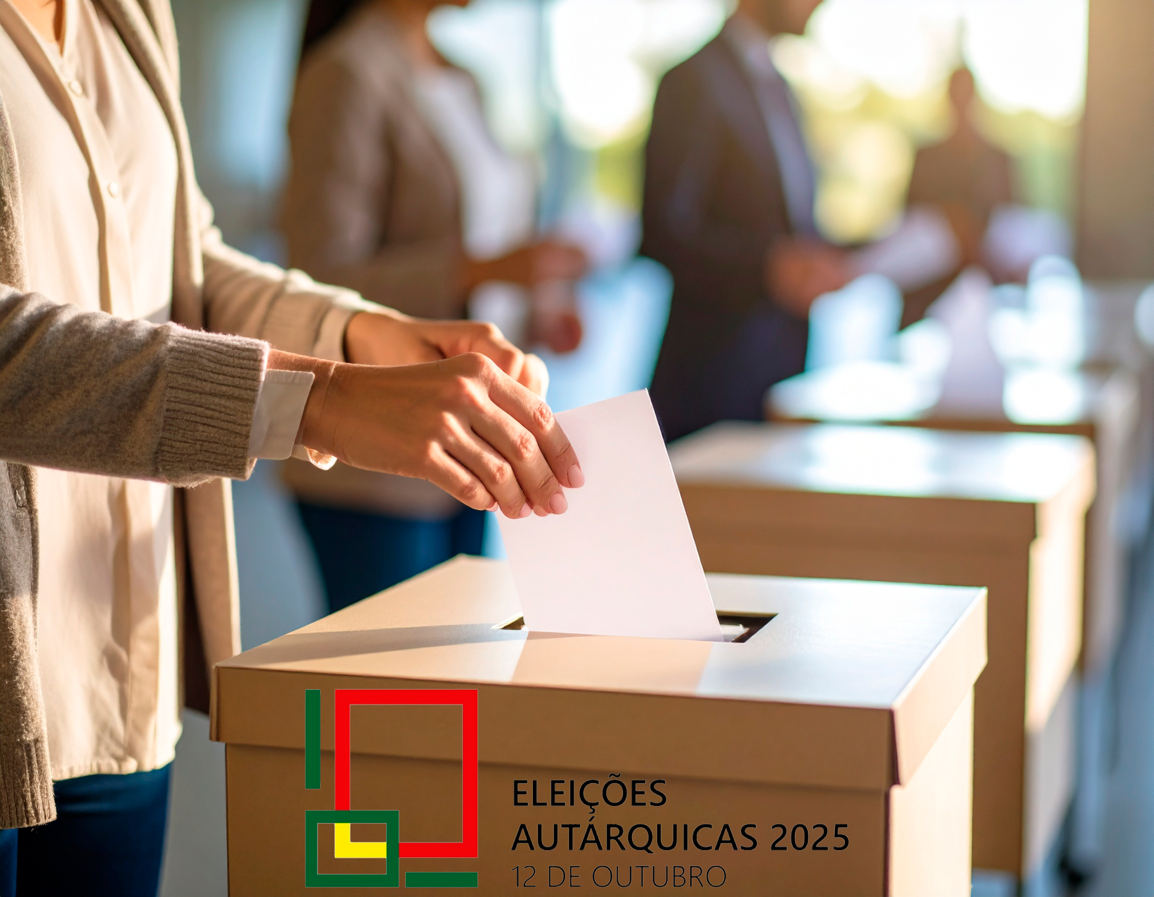 pessoa a votar numa urna de voto sendo possível perceber que outra pessoa esta ajudar 195766